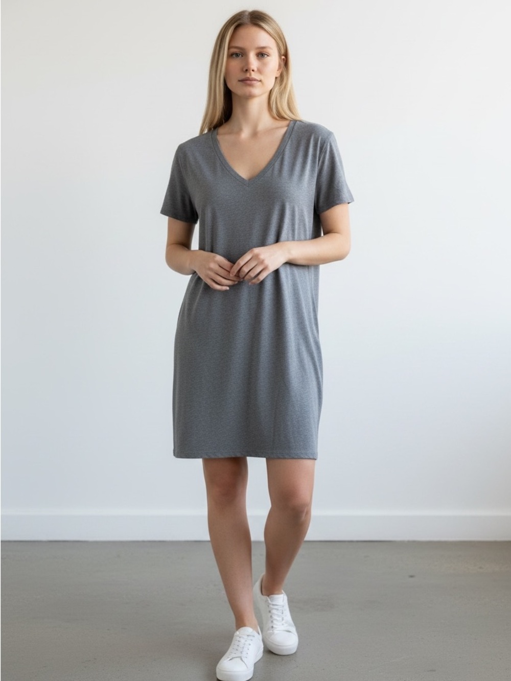 Classic Women's V-Neck Short Sleeve Tee — Gray